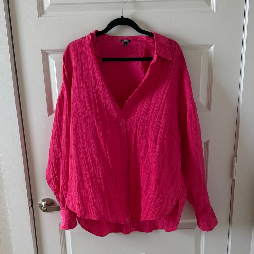 Express Fuchsia Crinkle Blouse